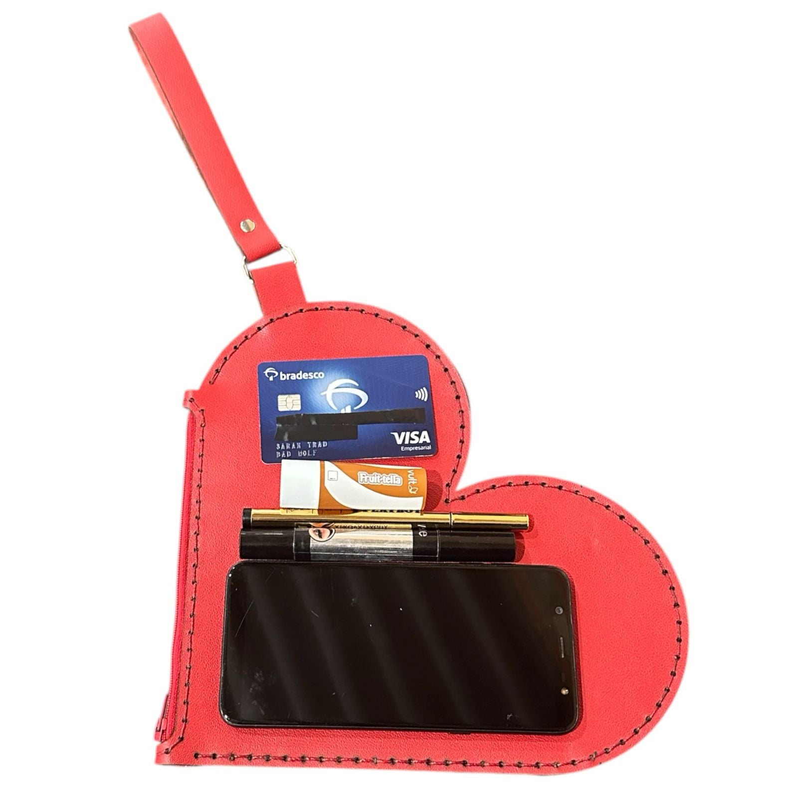 Clutch Coração em Couro Legítimo – Disponível em Vermelho ou Preto, 25 × 25 cm