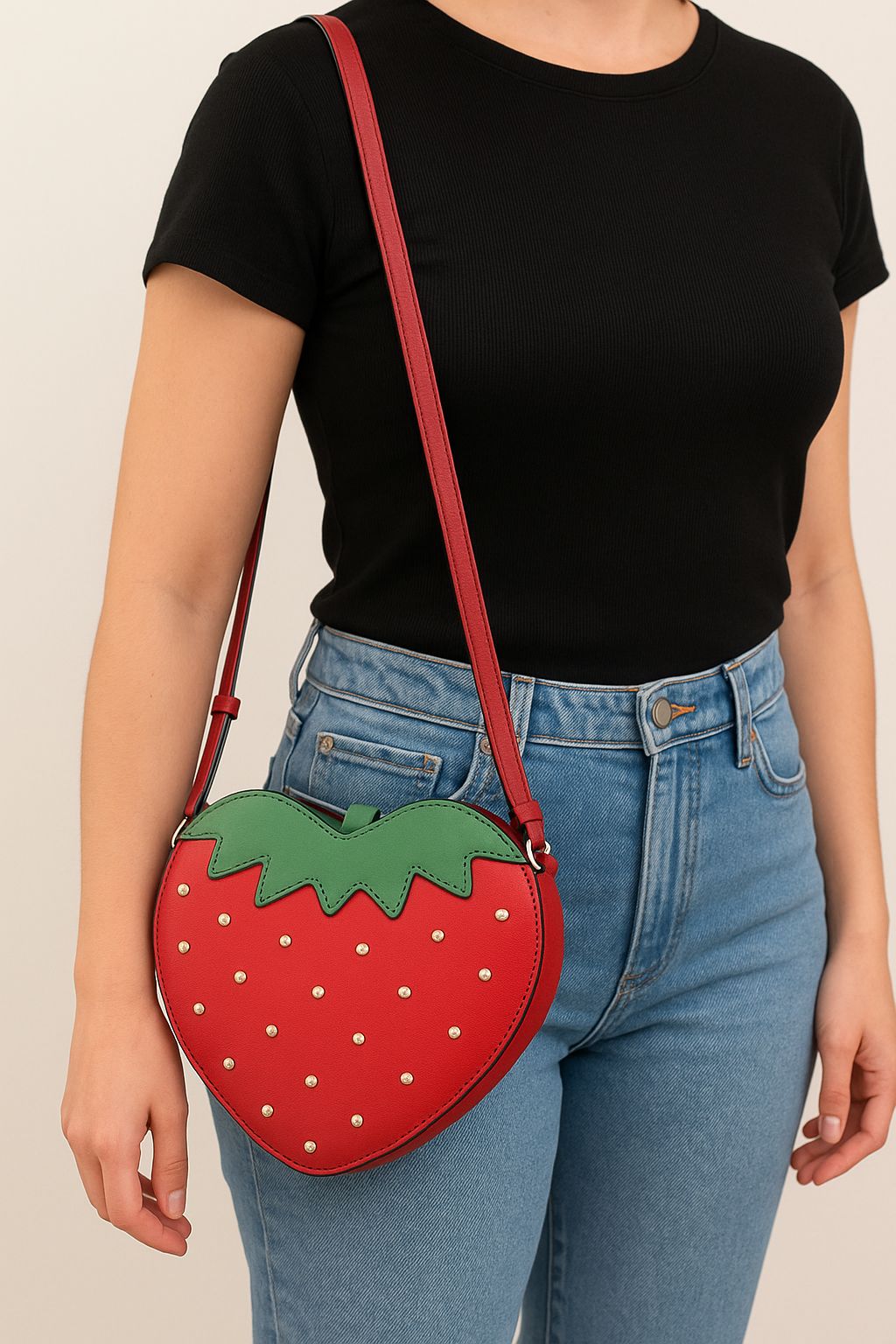 🍓Bolsa Morango em Couro Legítimo – Bolsa Feminina Divertida, Feita à Mão