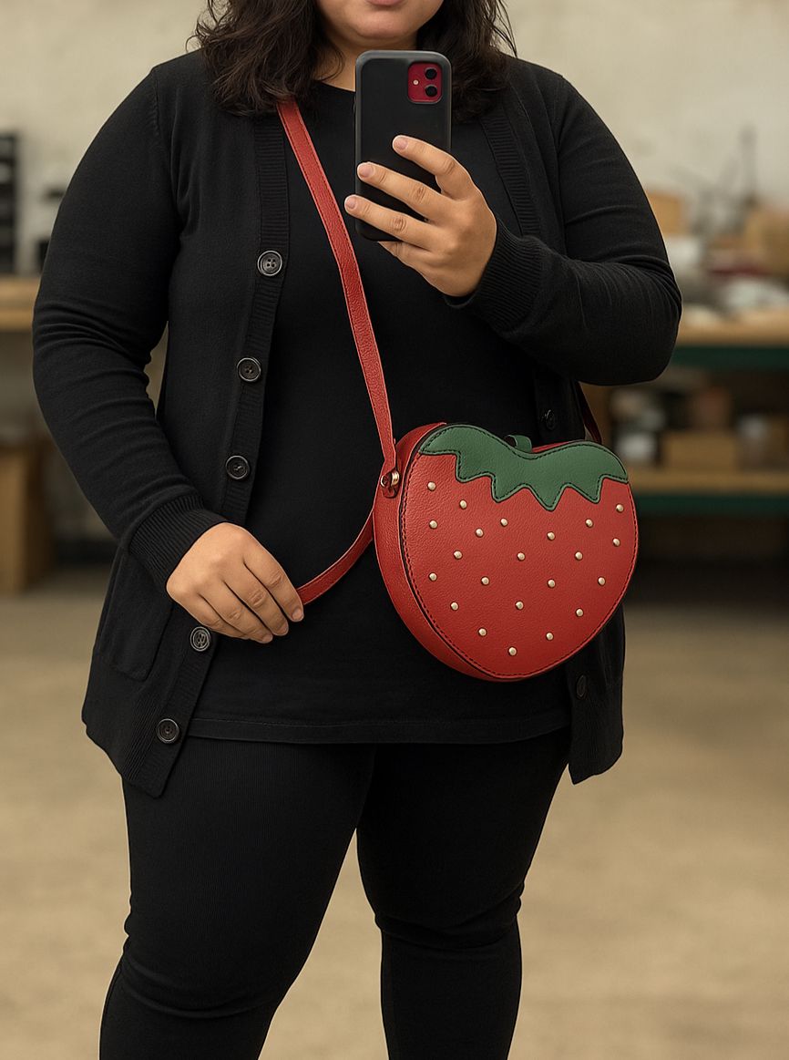 🍓Bolsa Morango em Couro Legítimo – Bolsa Feminina Divertida, Feita à Mão